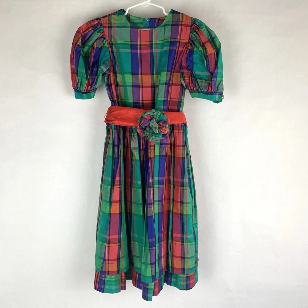 Vtg Storybook Heirlooms Dress Plaid Holiday Little Kids Christmas Photo 80s 90s